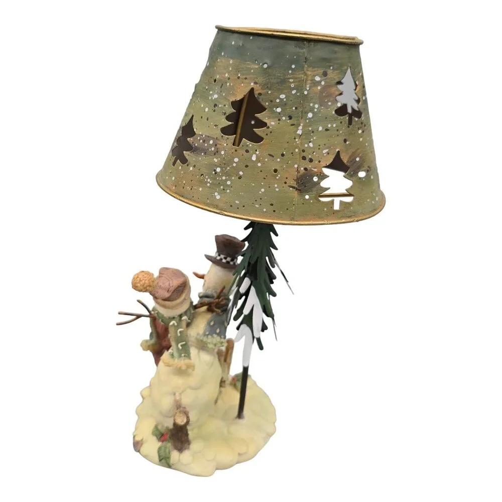 Crazy Mountain Snowman Table Tea Light Candle Holder Christmas Tree Cutout Shade